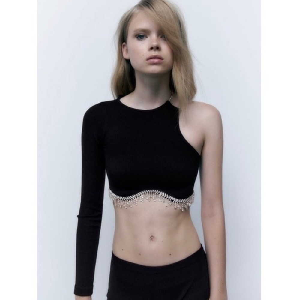 ZARA Seamless rhinestone one shoulder top 7901/810 - Picture 6 of 16